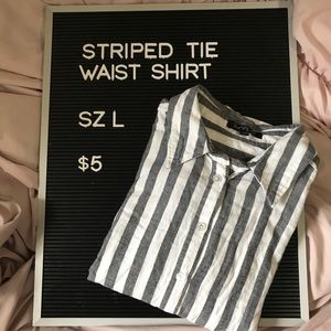 Striped tie waist shirt